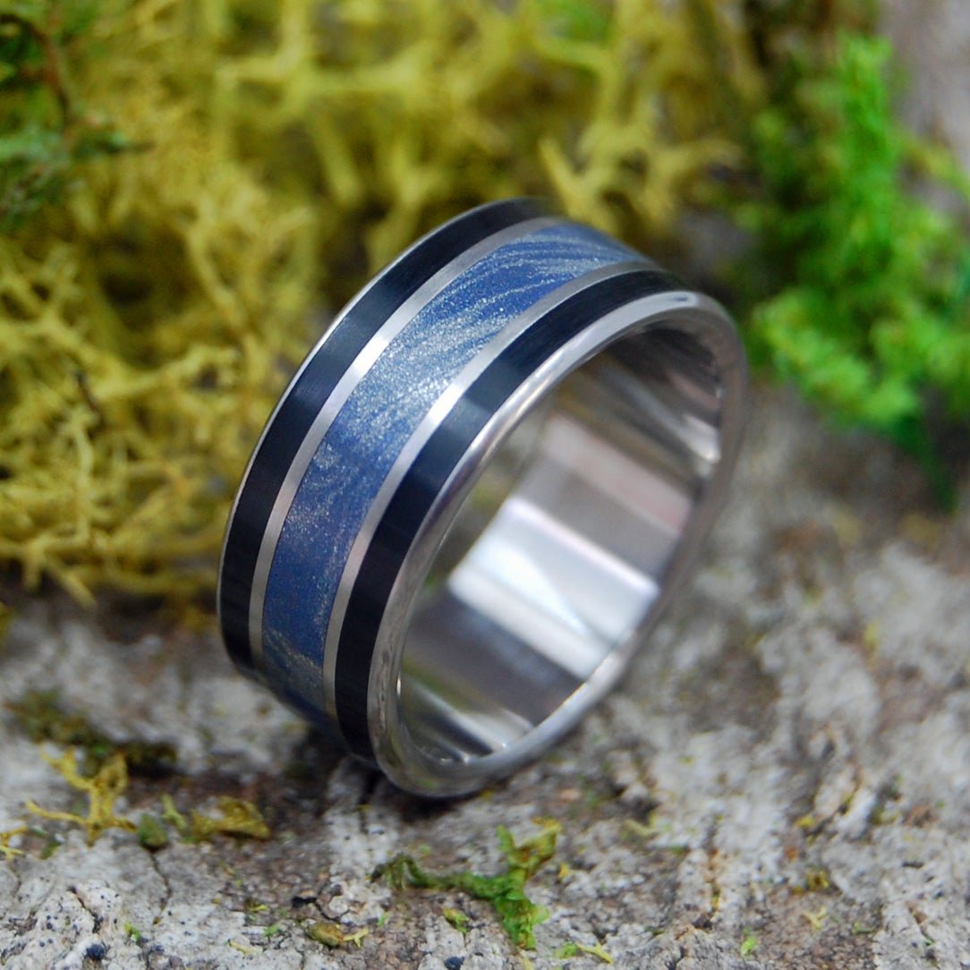 Decision Made | Men's Onyx, Blue Silver & Titanium Wedding Ring - Minter and Richter Designs