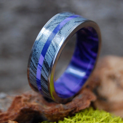 Deep Purple Fjord | Men's Charoite Stone, Black Silver Mokume Gane & Titanium Wedding Ring - Minter and Richter Designs