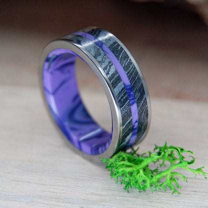 Deep Purple Fjord | Men's Charoite Stone, Black Silver Mokume Gane & Titanium Wedding Ring - Minter and Richter Designs