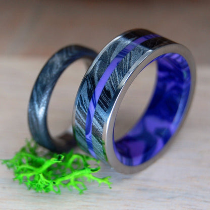 Deep Purple Fjord & Viking Night | Turquoise Black M3 & Titanium - Unique Wedding Ring - Wedding Ring Set - Minter and Richter Designs