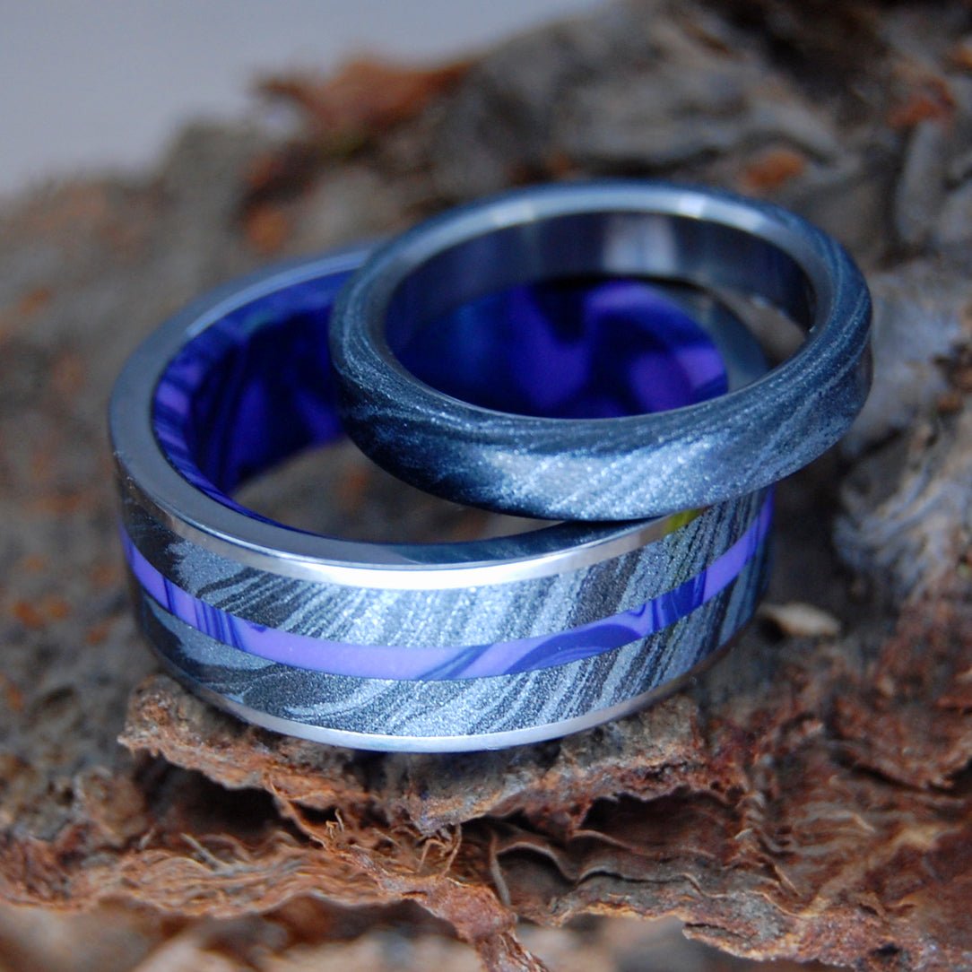 Deep Purple Fjord & Viking Night | Turquoise Black M3 & Titanium - Unique Wedding Ring - Wedding Ring Set - Minter and Richter Designs