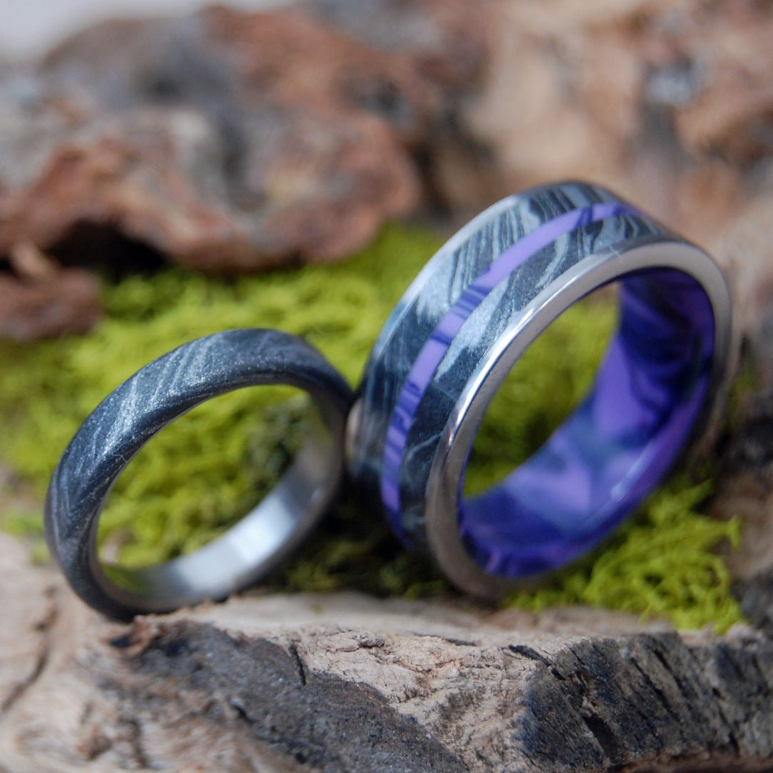 Deep Purple Fjord & Viking Night | Turquoise Black M3 & Titanium - Unique Wedding Ring - Wedding Ring Set - Minter and Richter Designs