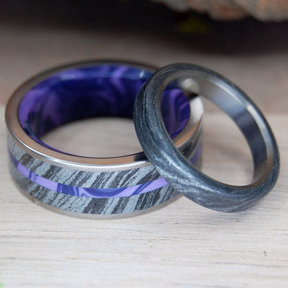 Deep Purple Fjord & Viking Night | Turquoise Black M3 & Titanium - Unique Wedding Ring - Wedding Ring Set - Minter and Richter Designs