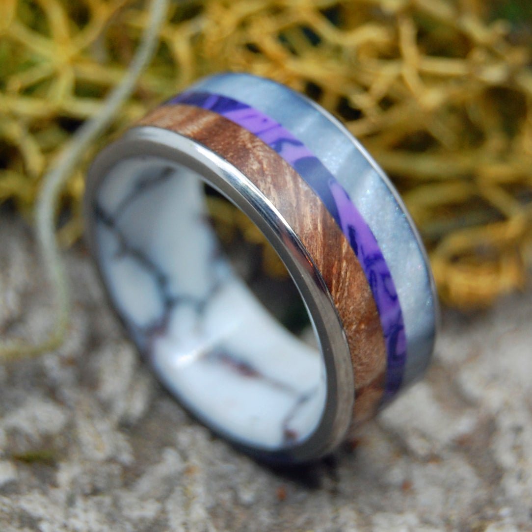 Delight | Men's Redwood Burl Wood, Stone & Titanium Wedding Ring - Minter and Richter Designs