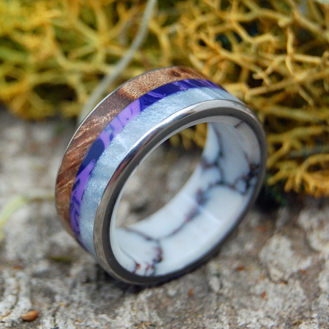 Delight | Men's Redwood Burl Wood, Stone & Titanium Wedding Ring - Minter and Richter Designs