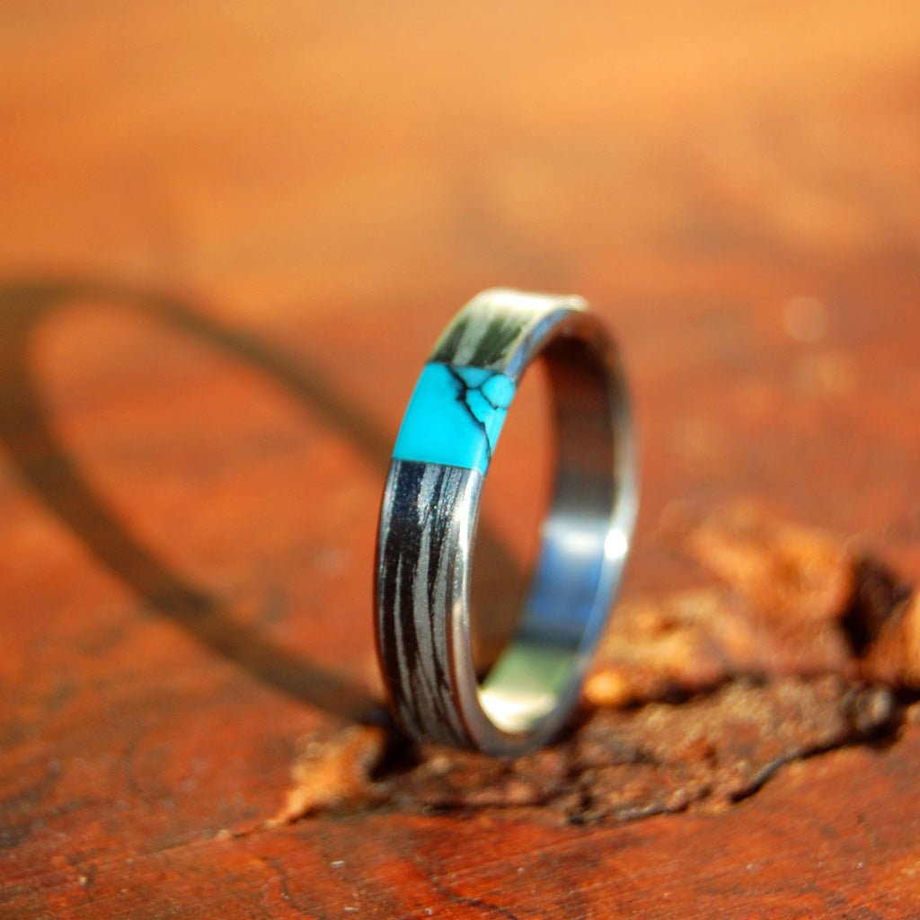 Desire's Whirlwind | Men's Turquoise Stone & Titanium Wedding Ring - Minter and Richter Designs