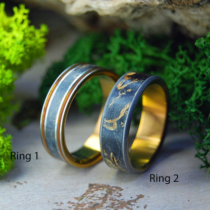 Distillation & Sublimation Alchemy | Box Elder Wood & Titanium Wedding Ring Set - Minter and Richter Designs