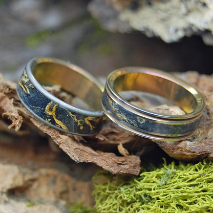 Distillation & Sublimation Alchemy | Box Elder Wood & Titanium Wedding Ring Set - Minter and Richter Designs