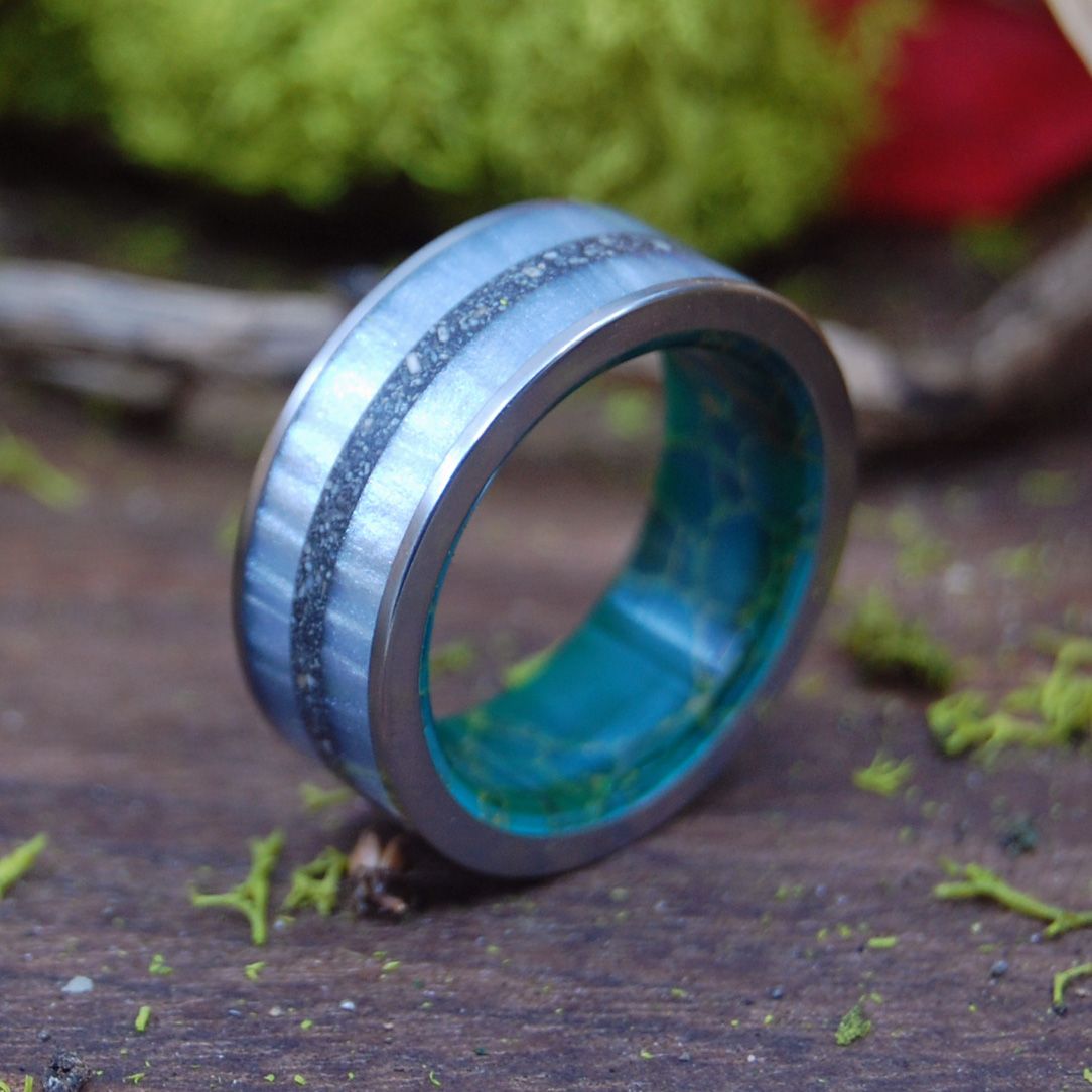 Dive In | Men's Gray Marbled Resin, Beach Sand, Egyptian Jade & Titanium Wedding Ring - Minter and Richter Designs