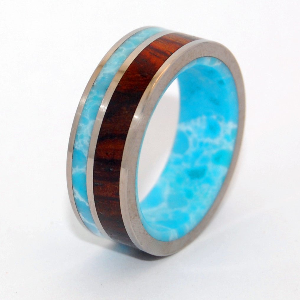 Dominican Canopy | Men's Larimar Stone, Wood & Titanium Wedding Ring - Minter and Richter Designs