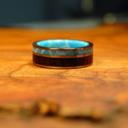 Dominican Canopy | Men's Larimar Stone, Wood & Titanium Wedding Ring - Minter and Richter Designs