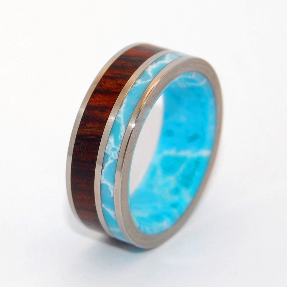 Dominican Canopy | Men's Larimar Stone, Wood & Titanium Wedding Ring - Minter and Richter Designs