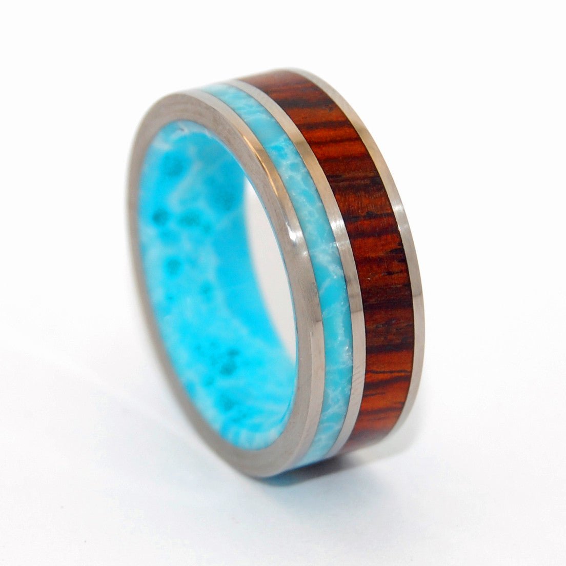 Dominican Canopy | Men's Larimar Stone, Wood & Titanium Wedding Ring - Minter and Richter Designs