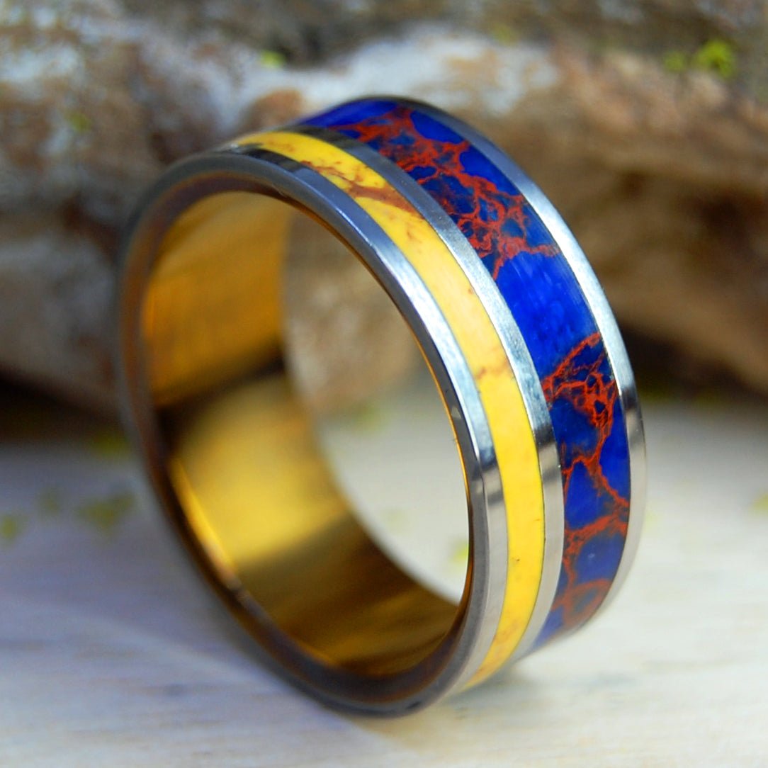 Double Jasper - Dy | Men's Blue Rust Jasper, Honey Jasper & Titanium Wedding Ring - Minter and Richter Designs