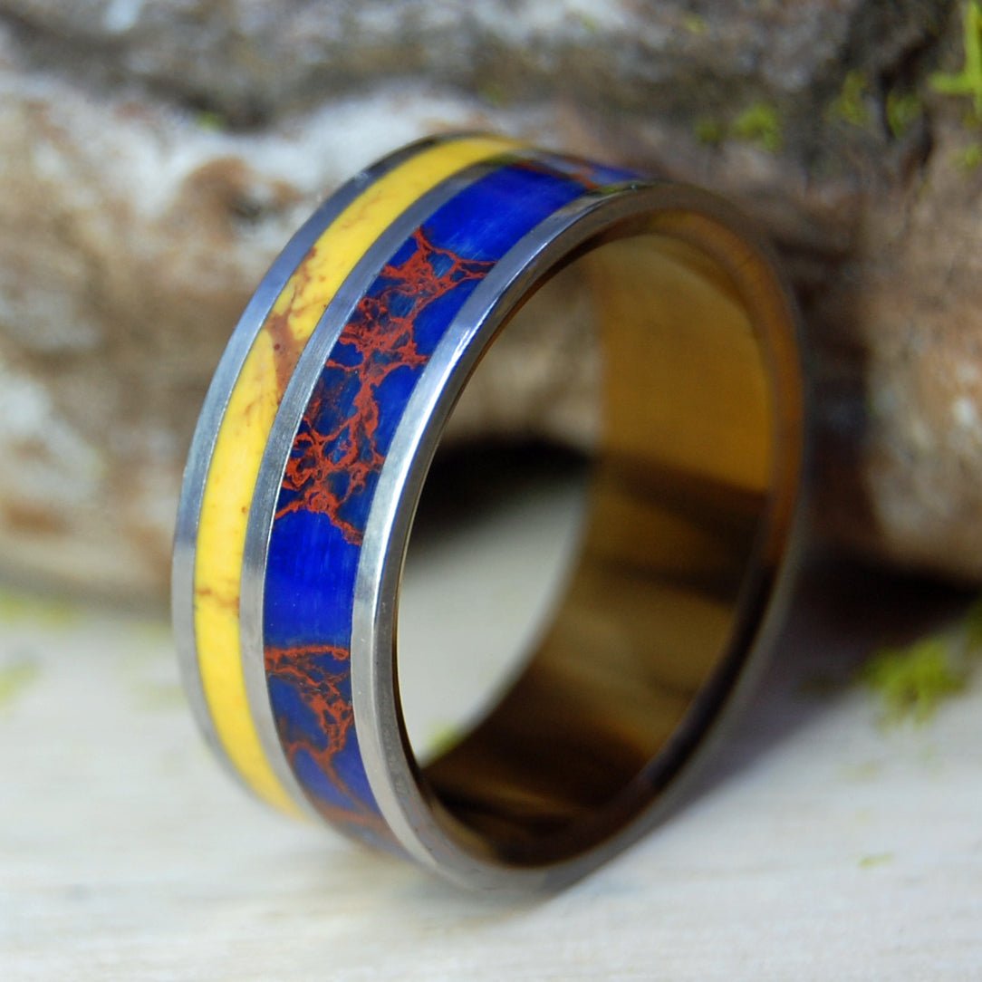 Double Jasper - Dy | Men's Blue Rust Jasper, Honey Jasper & Titanium Wedding Ring - Minter and Richter Designs