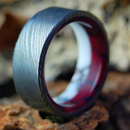 Double Stone Damascus | Men's Damascus Steel, Wild Horse Jasper, Bloody Basin Jasper & Titanium Wedding Ring - Minter and Richter Designs