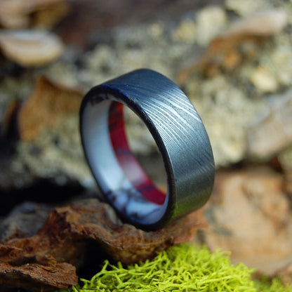 Double Stone Damascus | Men's Damascus Steel, Wild Horse Jasper, Bloody Basin Jasper & Titanium Wedding Ring - Minter and Richter Designs