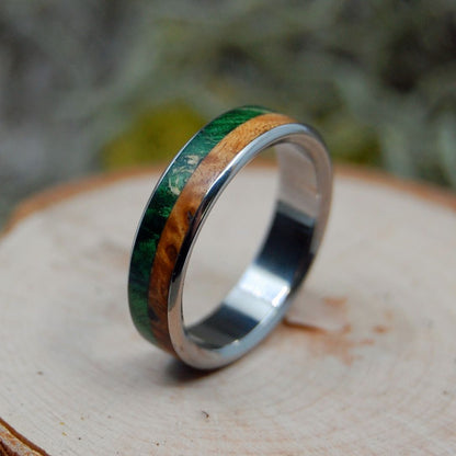 Duke Of My Soul | Men's Green Box Elder, Golden Box Elder & Titanium Wedding Ring - Minter and Richter Designs