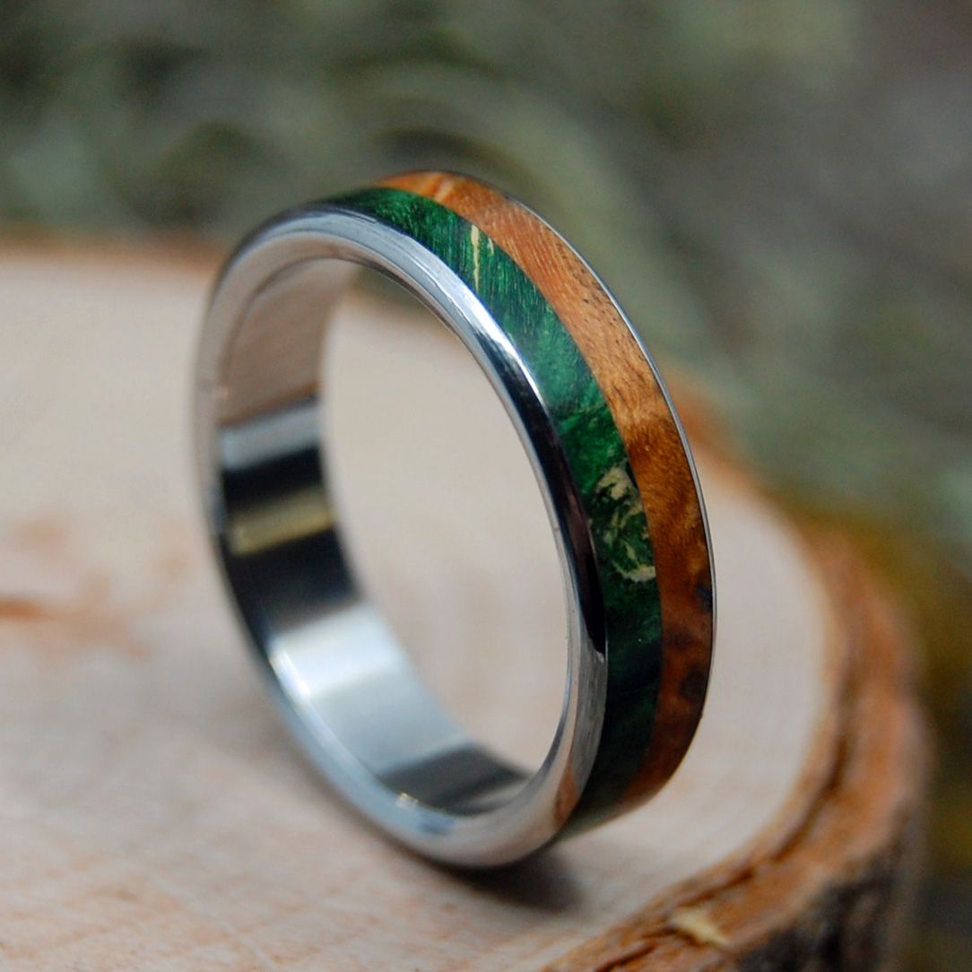 Duke Of My Soul | Men's Green Box Elder, Golden Box Elder & Titanium Wedding Ring - Minter and Richter Designs