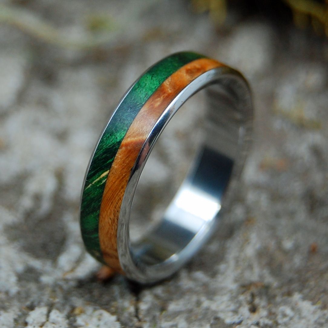 Duke Of My Soul | Men's Green Box Elder, Golden Box Elder & Titanium Wedding Ring - Minter and Richter Designs