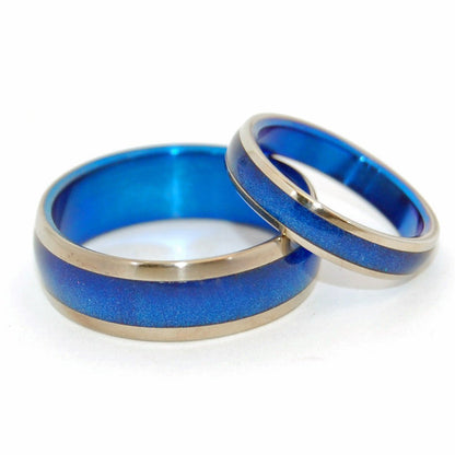 Duomo Blue Star | Blue Resin Domed Titanium Wedding Ring Set - Blue Wedding Ring - Minter and Richter Designs