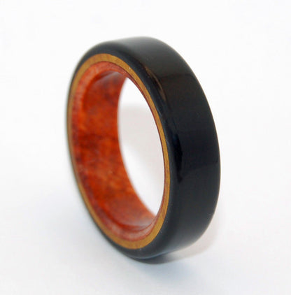 Earth Below | Men's Onyx Stone, Amboyna Burl Wood & Titanium Wedding Ring - Minter and Richter Designs