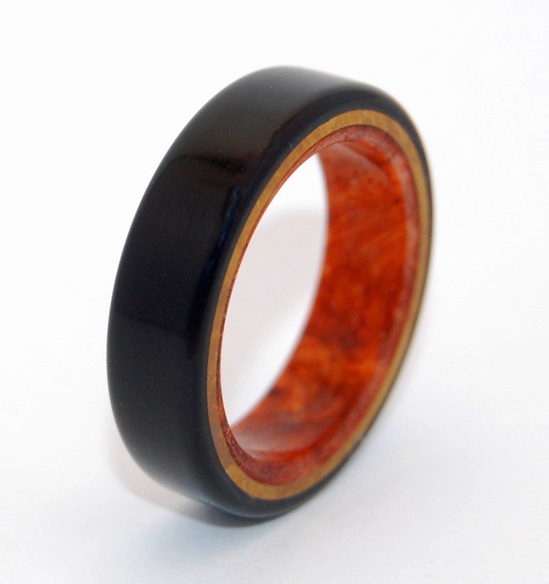 Earth Below | Men's Onyx Stone, Amboyna Burl Wood & Titanium Wedding Ring - Minter and Richter Designs