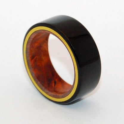 Earth Below | Men's Onyx Stone, Amboyna Burl Wood & Titanium Wedding Ring - Minter and Richter Designs