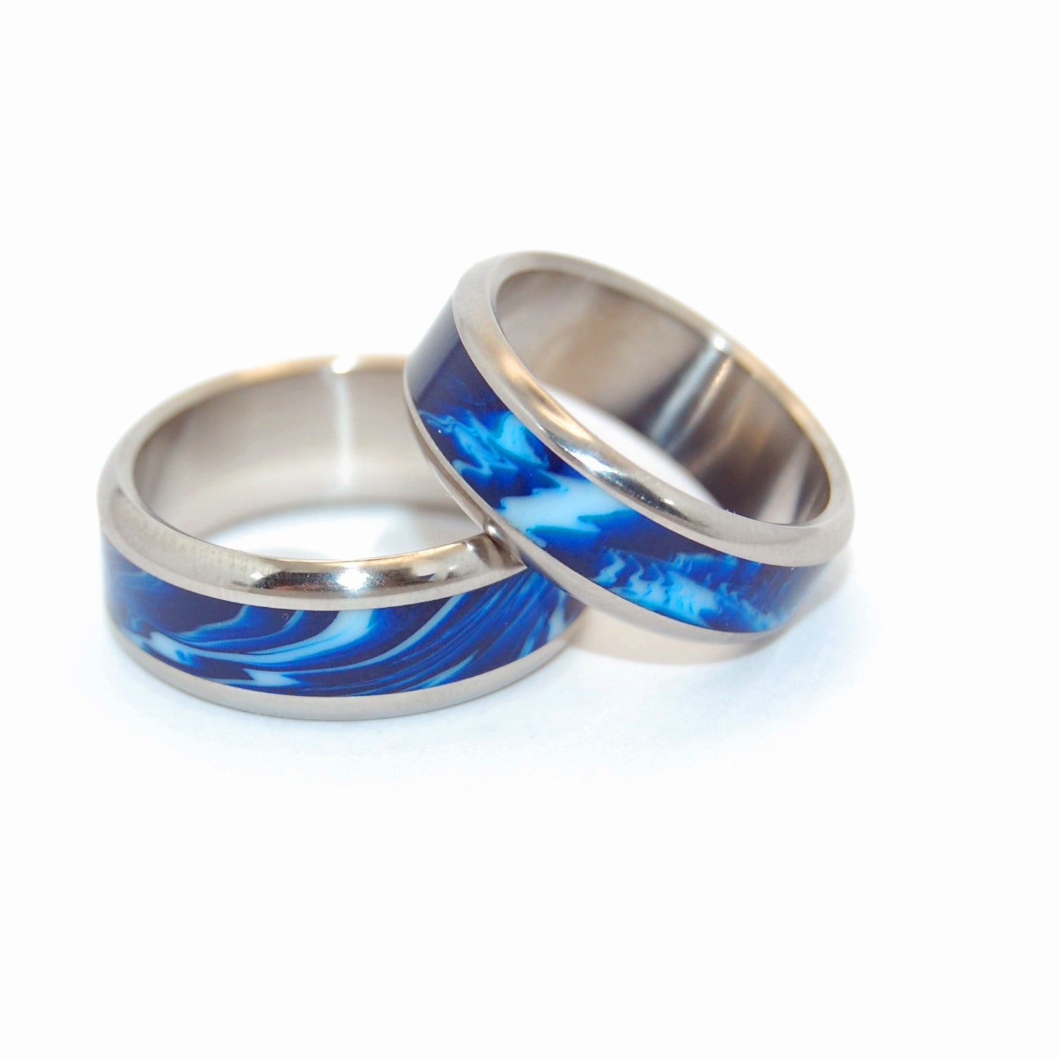 Earth | Blue Vintage Resin - Titanium Wedding Ring Set - Minter and Richter Designs