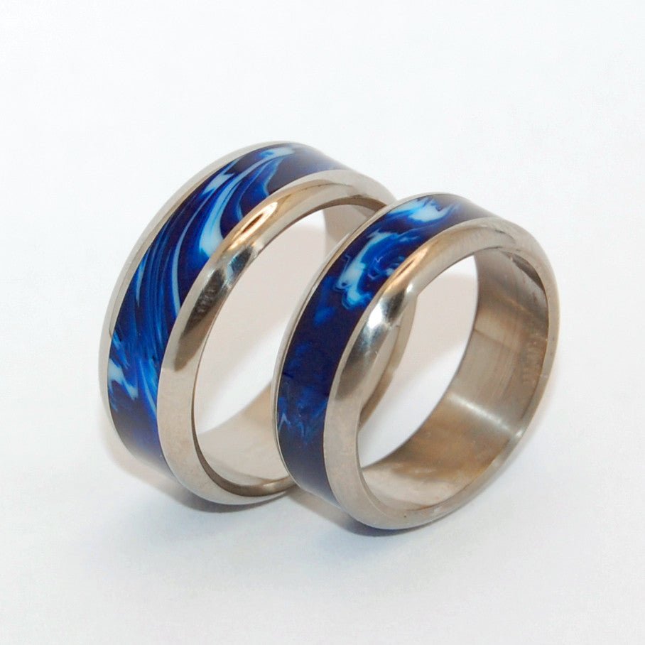 Earth | Blue Vintage Resin - Titanium Wedding Ring Set - Minter and Richter Designs