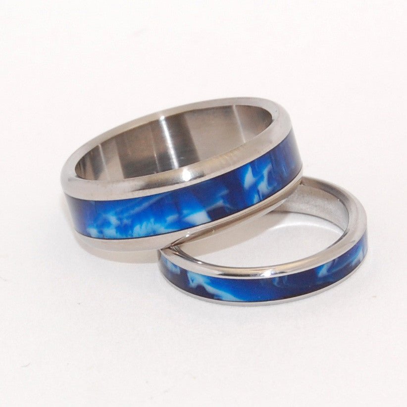 Earth | Blue Vintage Resin - Titanium Wedding Ring Set - Minter and Richter Designs