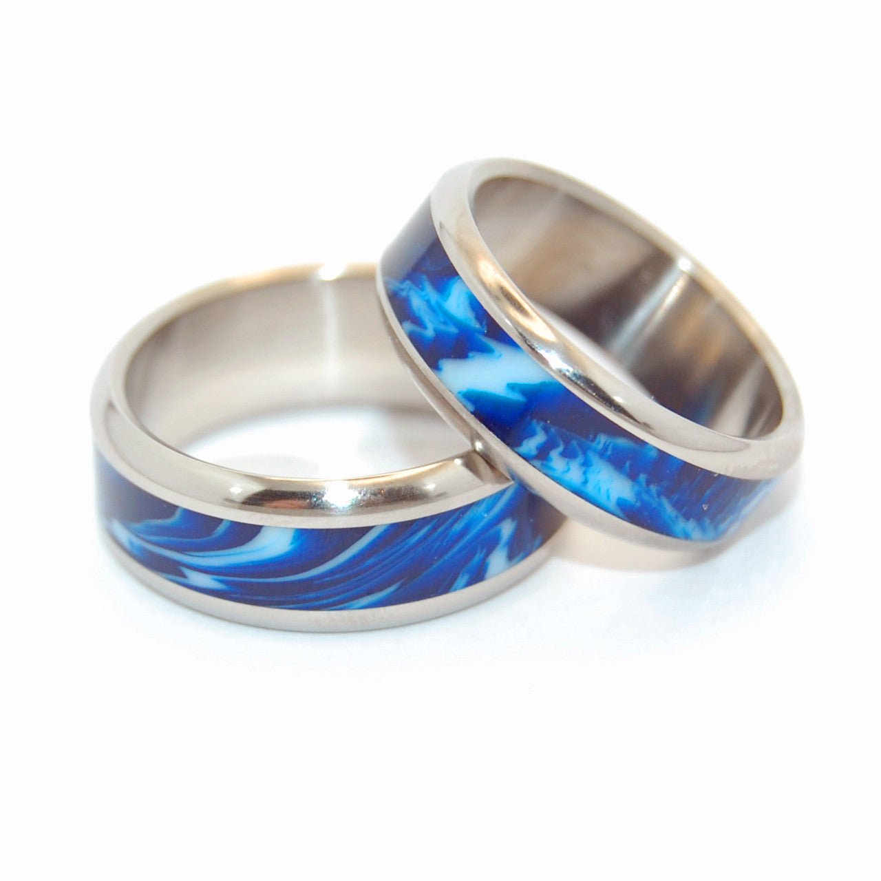 Earth | Blue Vintage Resin - Titanium Wedding Ring Set - Minter and Richter Designs