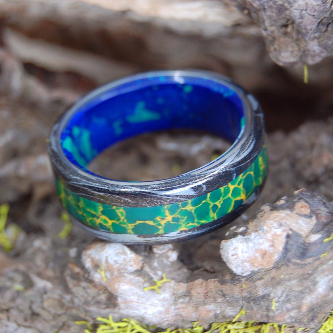 Earth Over Greek Ocean | Men's Jade, Azurite Malachite & Titanium Wedding Ring - Minter and Richter Designs