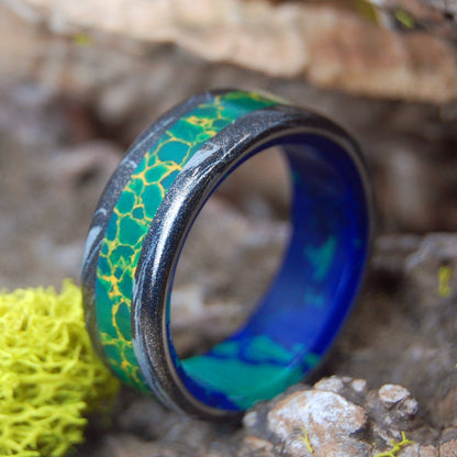 Earth Over Greek Ocean | Men's Jade, Azurite Malachite & Titanium Wedding Ring - Minter and Richter Designs