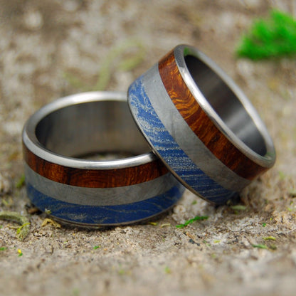 Earth Space Sea | Meteorite & M3 & Desert Ironwood Titanium Men's Wedding Ring Set - Minter and Richter Designs