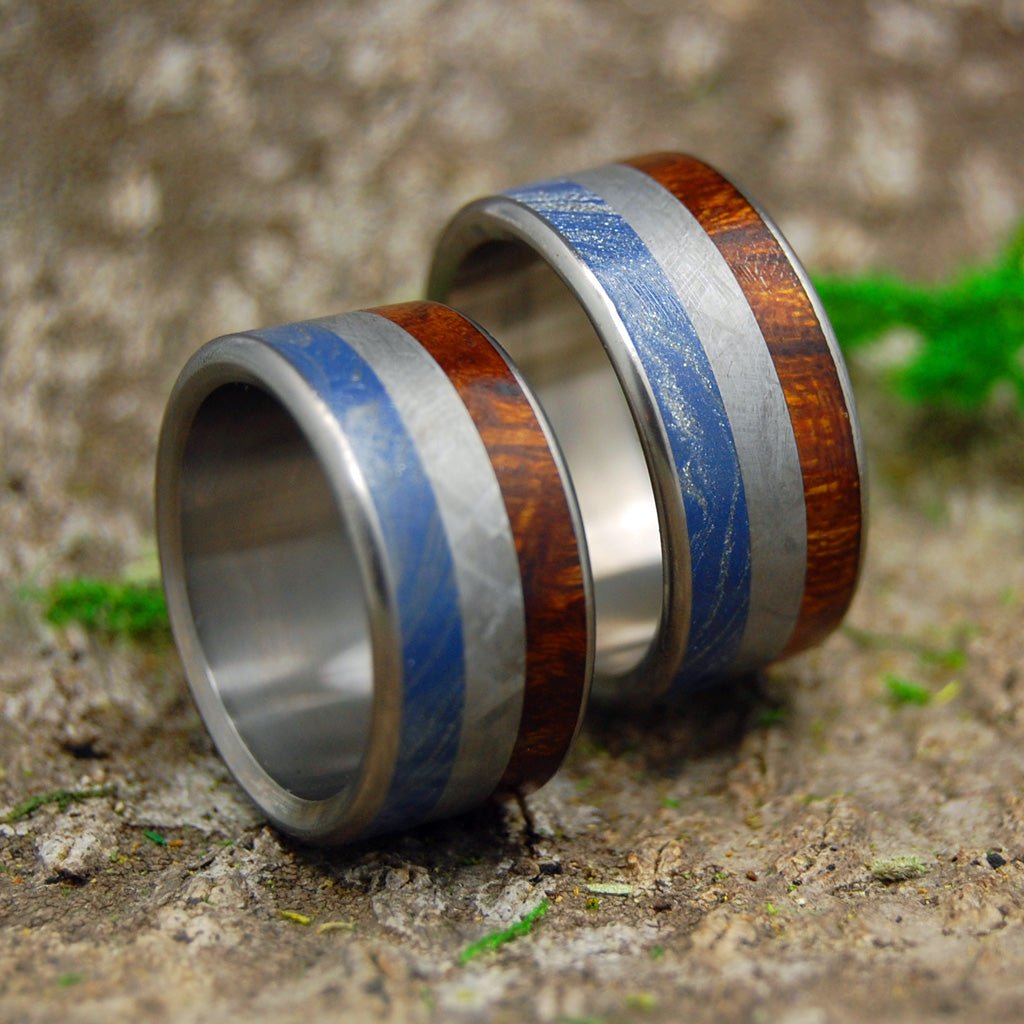 Earth Space Sea | Meteorite & M3 & Desert Ironwood Titanium Men's Wedding Ring Set - Minter and Richter Designs