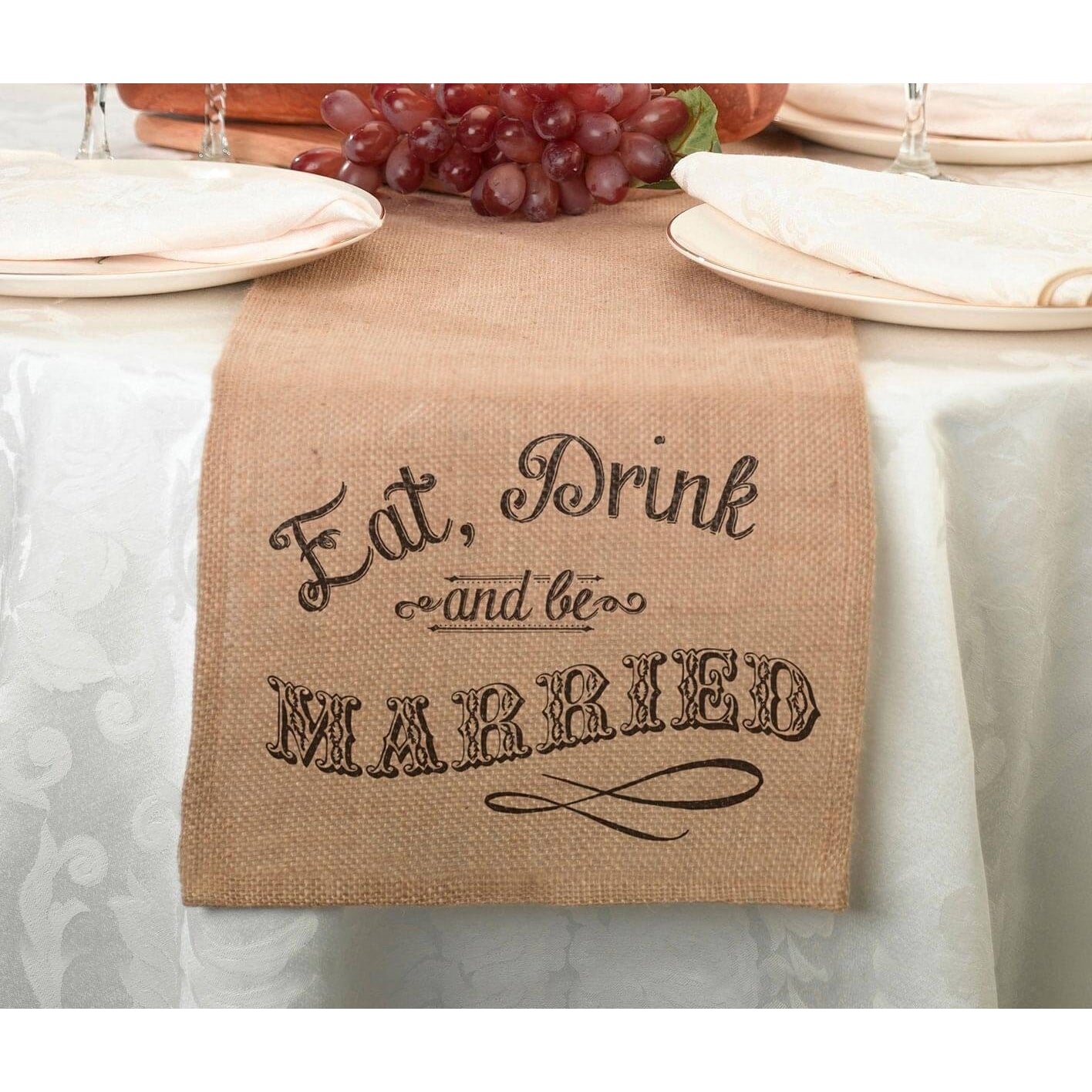 Eat Drink Be Merry Table Runner | Bridal Gift - Burlap Table Runner - Wedding Accessories - Minter and Richter Designs