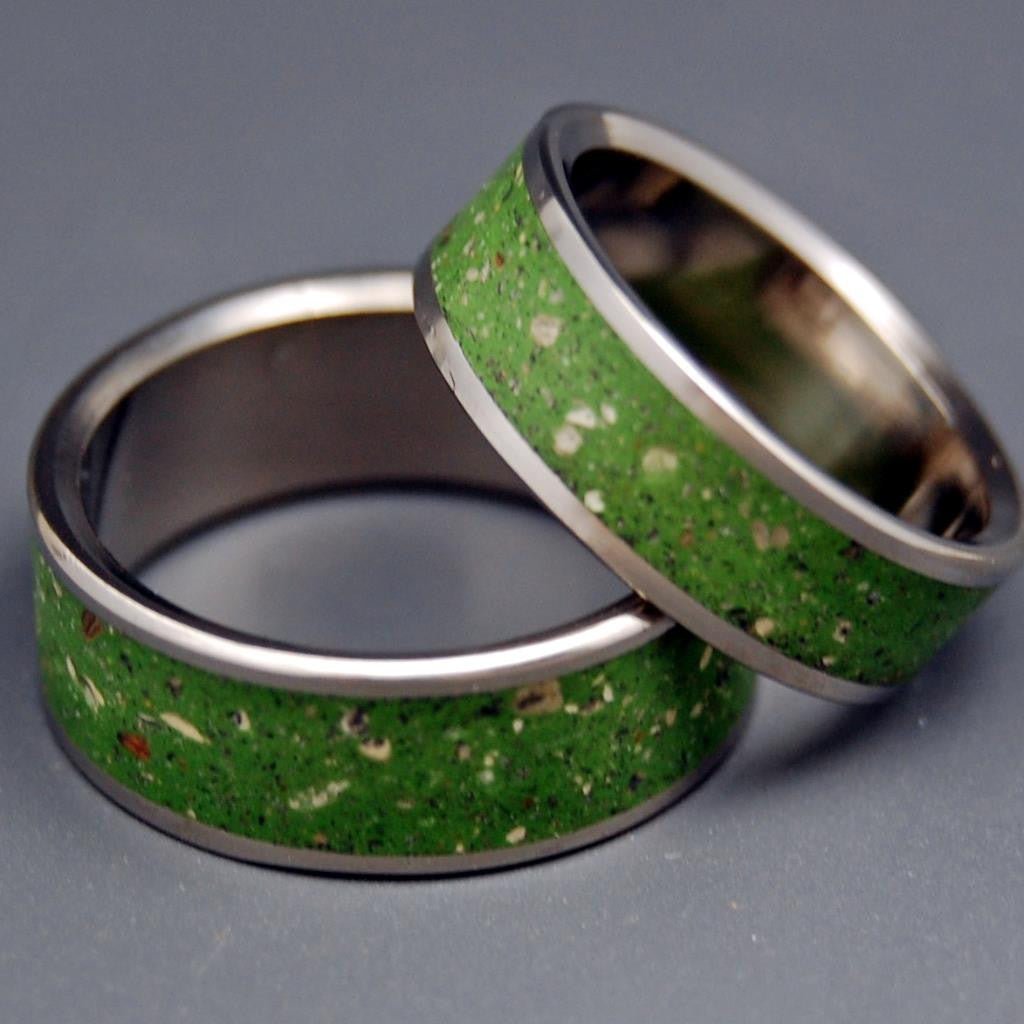 Eco Bliss | Green Beach Sand & Concrete - Titanium Wedding Ring Set - Minter and Richter Designs