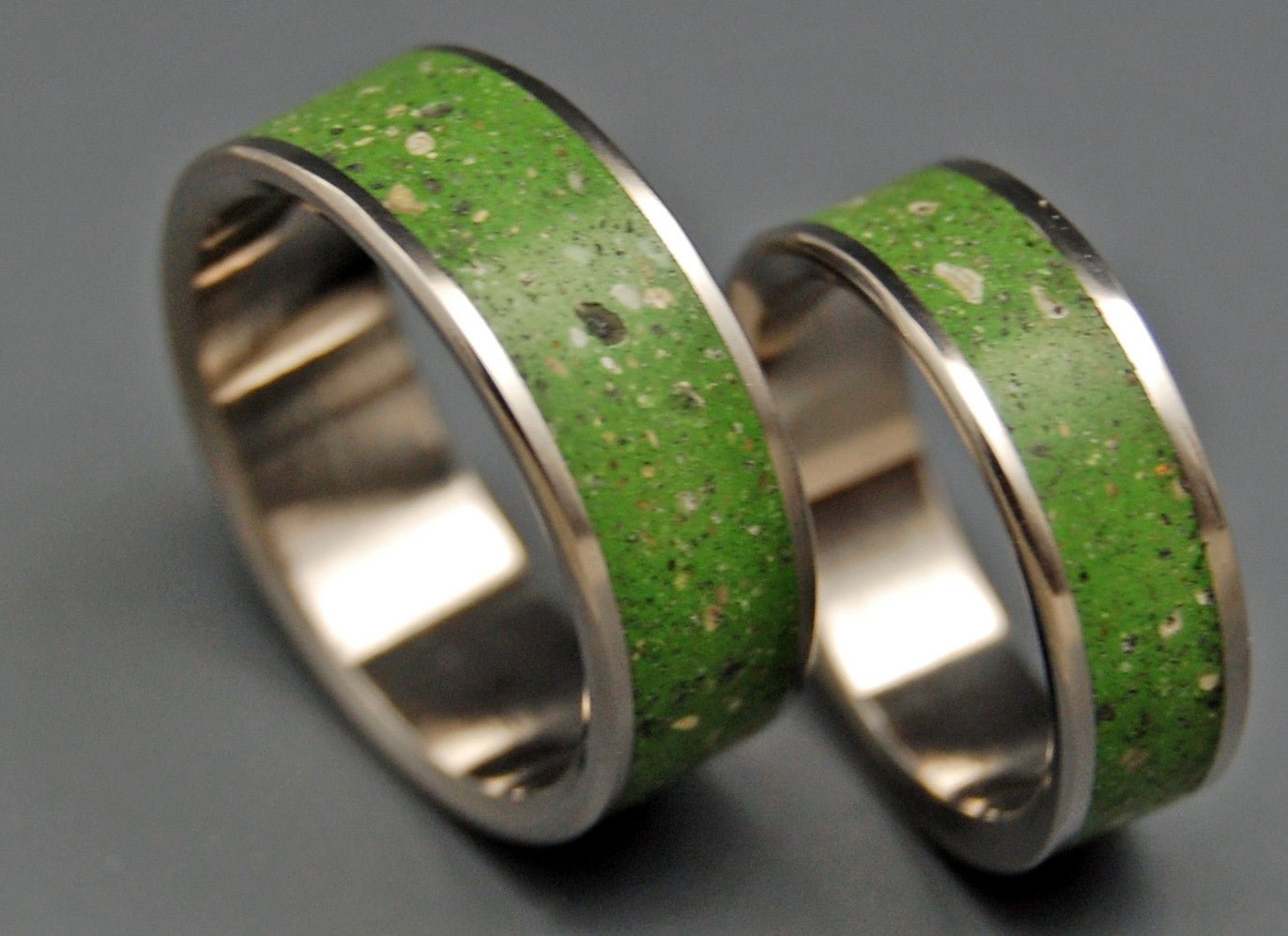 Eco Bliss | Green Beach Sand & Concrete - Titanium Wedding Ring Set - Minter and Richter Designs