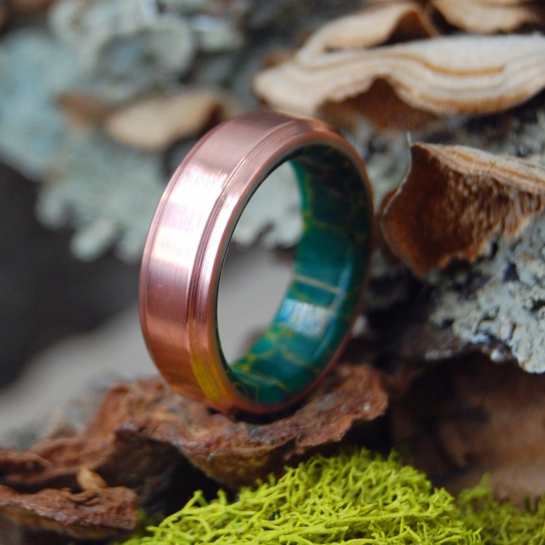 Egyptian Copper Moxie | Men's Egyptian Copper, Egyptian Jade & Titanium Wedding Ring - Minter and Richter Designs