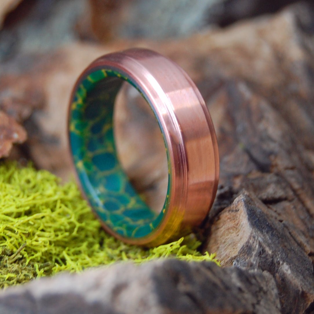 Egyptian Copper Moxie | Men's Egyptian Copper, Egyptian Jade & Titanium Wedding Ring - Minter and Richter Designs