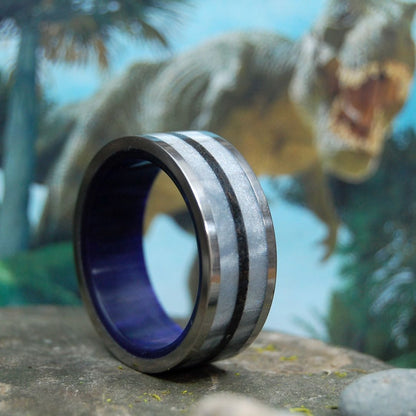 Epoch | Men's T - Rex Dinosaur Tooth, Gray Resin, Purple Resin & Titanium Wedding Ring - Minter and Richter Designs