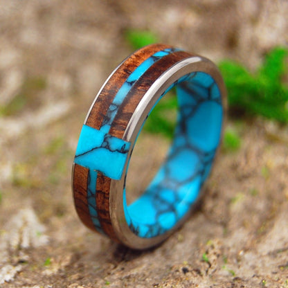 Eternal Turquoise Cross | Men's Koa Wood, Turquoise & Titanium Wedding Ring - Minter and Richter Designs