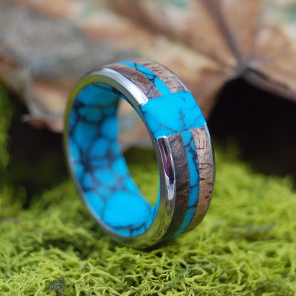 Eternal Turquoise Cross | Men's Koa Wood, Turquoise & Titanium Wedding Ring - Minter and Richter Designs