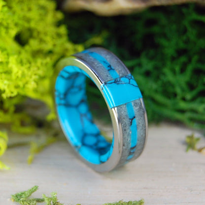 Eternally Our Beach | Men's St. Augustine Beach Sand, Turquoise & Titanium Wedding Ring - Minter and Richter Designs