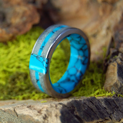 Eternally Our Beach | Men's St. Augustine Beach Sand, Turquoise & Titanium Wedding Ring - Minter and Richter Designs