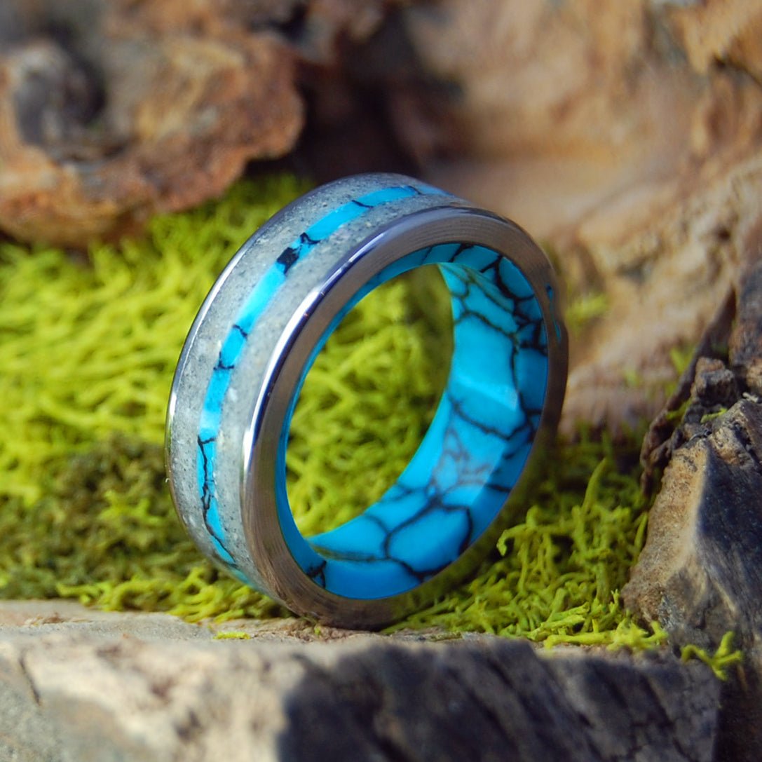 Eternally Our Beach Without | Men's St. Augustine Beach Sand, Turquoise & Titanium Wedding Ring - Minter and Richter Designs