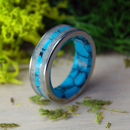 Eternally Our Beach Without | Men's St. Augustine Beach Sand, Turquoise & Titanium Wedding Ring - Minter and Richter Designs