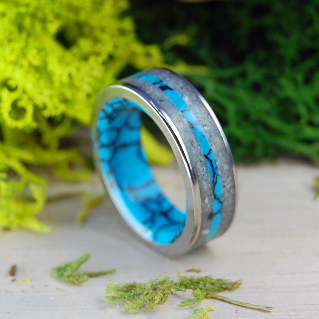 Eternally Our Beach Without | Men's St. Augustine Beach Sand, Turquoise & Titanium Wedding Ring - Minter and Richter Designs