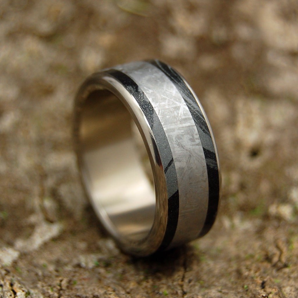 Every Knee Shall Bow | Men's Meteorite, Black M3 Titanium & Titanium Wedding Ring - Minter and Richter Designs